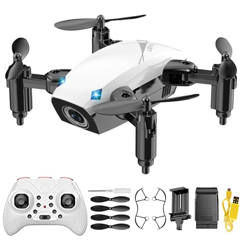 Mini RC Drohne mit Kamera für Kinder, Faltbarer Quadcopter mit Gestensteuerung, Sprachsteuerung und Höhenhaltung, Propellerschutz, 2 Akkus, Geschenk für Jungen und Mädchen ab 8 Jahren (Weiß, S9W)