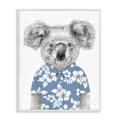 Stupell Industries Monochrome Koala Blue Aloha Shirt Hibiscus Botanicals, Design by Balazs Solti