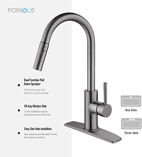 Black Stainless Faucet With Pull Down Sprayer, Kitchen Faucet Sink Faucet With Pull Out Sprayer, Single Hole And 3 Hole Deck Mount, Single Handle Copper Kitchen Faucets, Matte Gun Black, Forious #TOP4