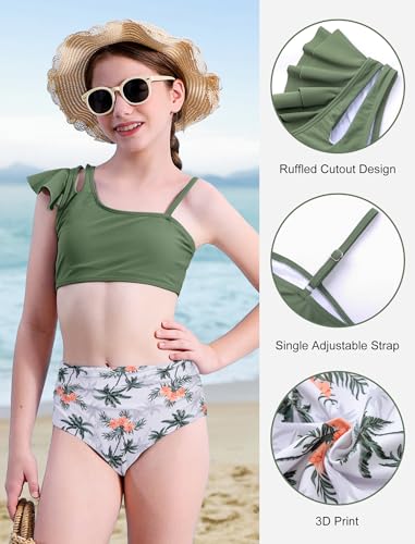 Seanrui Teen Girl Swimsuit Size 14 Two Piece Modest Bathing Suits with Bikinis Sets for Teens Summer Kids Swimwear Army Green — view 5