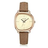 Valence Relojes para mujer, relojes de pulsera de piel auténtica italiana de cara pequeña para mujer, reloj de moda para mujer, Negro -