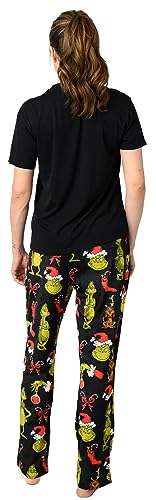 The Grinch Conjunto de pijama feminino de Natal Dr Seuss Minky e camiseta de pelúcia, Preto, P