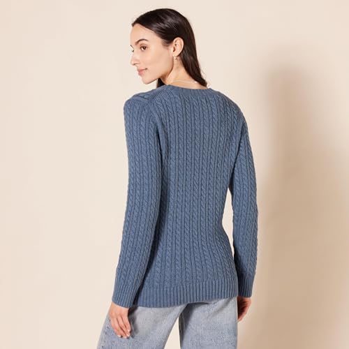 Image of Amazon Essentials Women's Regular Fit Soft Cotton Cable Knit Ribbed Crewneck Sweater (Available in Plus Size)