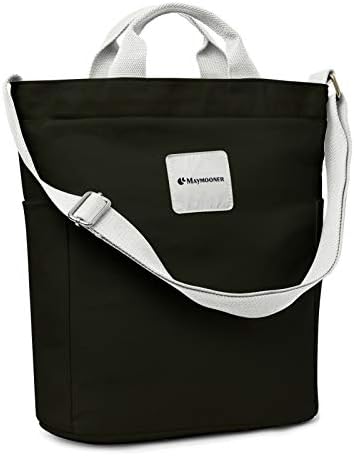 MAYMOONER Women Large Canvas Tote bag with Zipper and Pocket,Casual Crossbody Bags for School,Hobo Bags,Shopping Shoulder Bags Grey