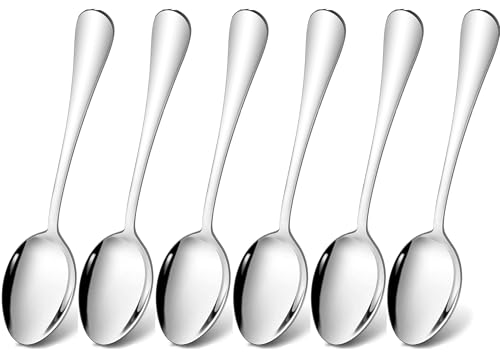 Tiokin Soup Spoons,6 Pieces 20.5cm Stainless Steel Tablespoons and Dinner Spoons, Dessert Spoons,Sliverware Dishwasher Safe