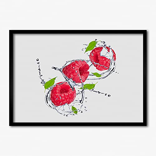 Cadre en Bois Moderne Tulup 70x50 | Décoratif Tableau Photo Framboise Et Eau