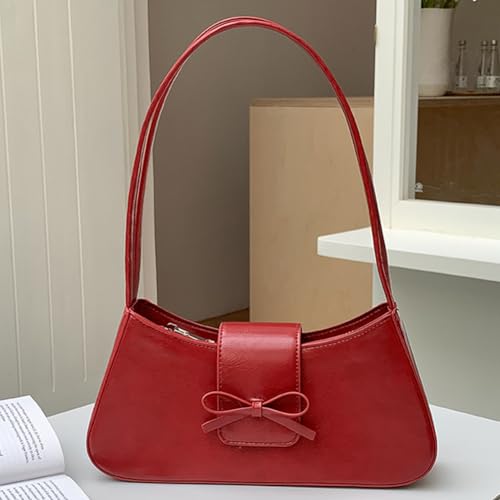 Vintage Shoulder Bag for Women, Sweet Bow Leather Y2k Shoulder Purse, Retro Classic Hobo Tote Handbag, Fashion Handbag2