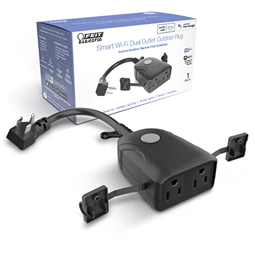 Feit Electric Smart Outdoor Plug, Wifi Waterproof Plug, 2 Grounded Sockets, Works With Alexa And Google Assistant, App Controlled, 15 Amp Indoor/Outdoor 2 Outlet Plug, Black, Plug/Wifi/Wp #TOP6