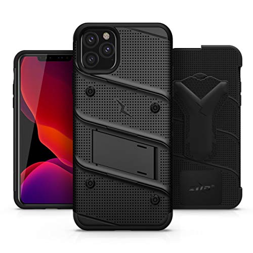Zizo Bolt Series Iphone 11 Pro Max Case - Heavy-Duty Military-Grade Drop Protection W/ Kickstand Included Belt Clip Holster Tempered Glass Lanyard - Black #TOP4