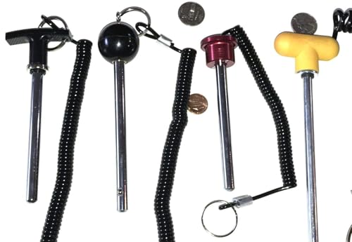 Pin, Tensile - MAGNETIC Universal Weight Stack Replacement SELECTOR KEY - 3/8" Dia | 4" to 4 1/2" Locking Space | DETENT Hitch PINS - RED Anodized Al. Knob w/ reinforced steel wire Laynard - Thumbnail 7
