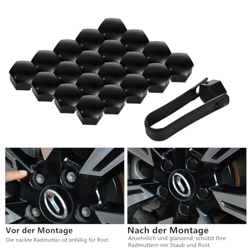moinkerin 20 Stücke Radschraubenkappen 17mm Radschrauben Radmuttern Radbolzen Kappen für Auto-Muttern-Nicht Geeignet für Q7 (Schwarz, 17mm)