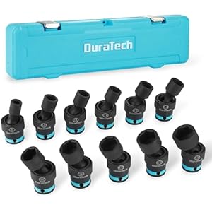 DURATECH 3/8" Drive Impact Swivel Socket Set, 11-Piece Shallow Wobble Socket Set, Metric, Cr-Mo Steel, 6 Points, Organized in Sturdy Storage Case(8-19mm)