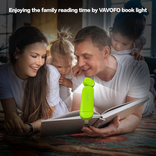 VAVOFO USB Rechargeable Book Light, Blue Light Blocking, Amber Light Clip On Bookmark Shaped Reading Light, Eye Care 6 LEDs Book Light for Bookworms Reading in Bed with 9 Lighting Modes (Neon Green)