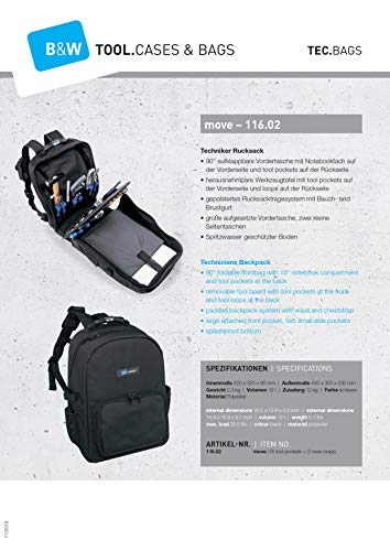 B&W International TUC-11602 Technician Backpack with Pocket Pallets & Laptop Compartment - Thumbnail 4