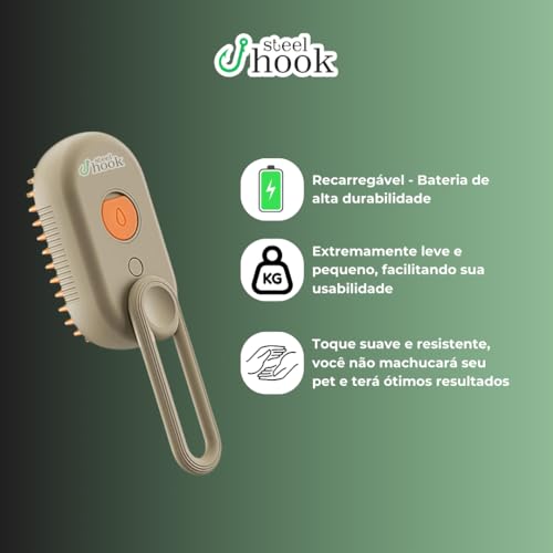 Escova Pet 3 em 1 para Cães e Gatos – Vaporizada, Recarregável, Cabo Ergonômico e Remoção de Pelos e