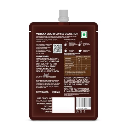 Image of Amazon Brand - Vedaka Coffee Decoction 200 ml | Ready-to-Use Filter Coffee Concentrate | Just Add Hot Milk | Strong Aroma & Authentic Taste
