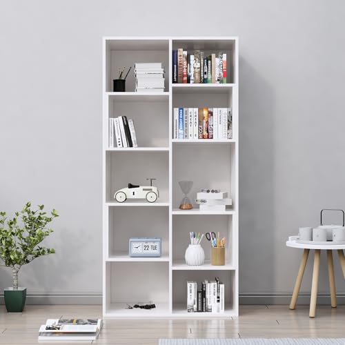 Image of Bniture 10 Tier Engineered Wood Open Book Shelf Wooden Bookshelf for Home, Kids Room & Study Room | Multipurpose Free Stand Corner Book Organizer for Library Room, Office | Frosty White