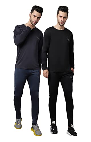 Image of Mack Jonney Dryfit Lycra Solid Tracksuit Co-ord Set for Men (Pack of 2)-DRY T FS BLU BLK D10 BLU BLK 04-P