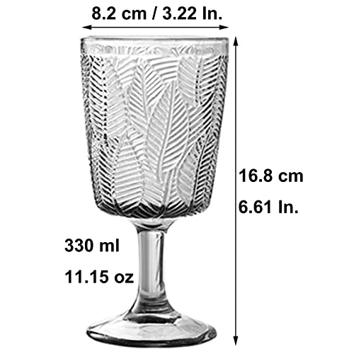 Taganov Wine Glasses Set Of 6 Dishwasher Safe 11 Ounces Clear Colored Glass Goblets Vintage Embossed Drinks Drinking Glasses Cup Juice Water Goblets For Adults Wedding Party #TOP5