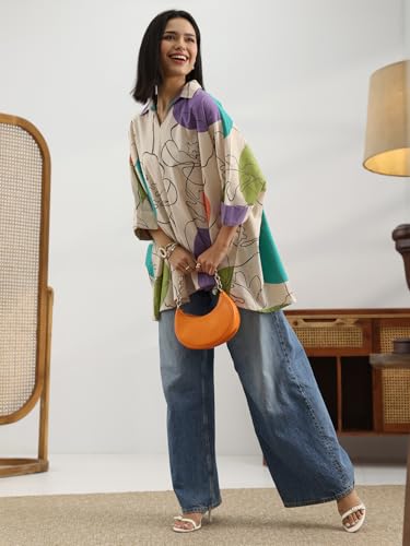 Image of Libas Printed Cotton A Line Kurti Suit
