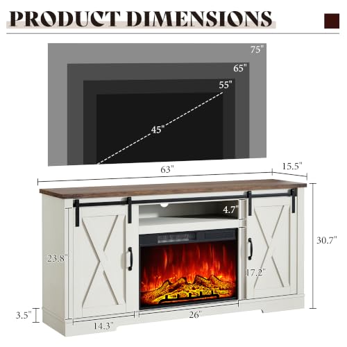 Fireplace TV Stand with Sliding Barn Door for TVs up to 75"