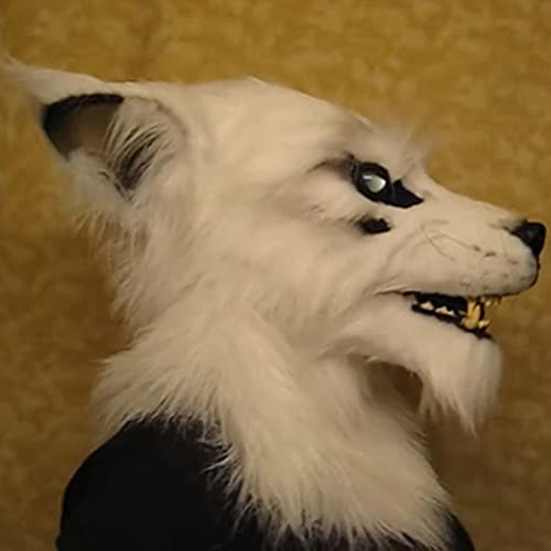 Puzou Halloween Wolf Full Head Cover Fancy Latex Cosplay Cover White Scary Animal Wolf Head Cover For Costume Party #TOP4