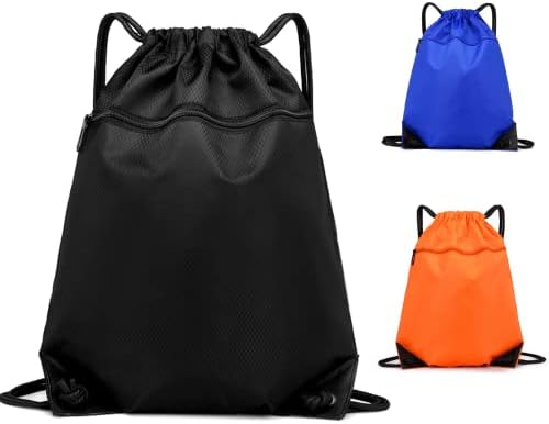 HORPKUN Drawstring Bag Gym Bag, Sport Sack PE Bag, Waterproof Scratch Resistant Bag for Men & Women Large Backpack with Outside Zipper for Sports School Beach Holidays Swimming Trave