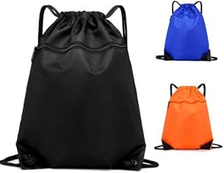 HORPKUN Drawstring Bag Gym Bag, Sport Sack PE Bag, Waterproof Scratch Resistant Bag for Men & Women Large Backpack with Outside Zipper for Sports School Beach Holidays Swimming Trave