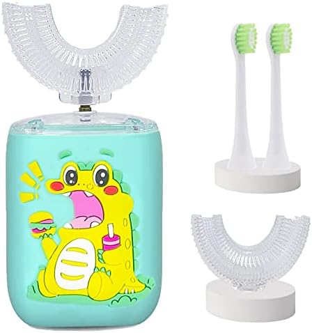 BLEBLE Kids Toothbrush Electric, Ultrasonic U Shaped Automatic Toothbrush with 4 Brush Heads 6 Cleaning Modes, IPX7 Waterproof Toothbrush Suitable for 2-12 Year-Old Children (Yellow)
