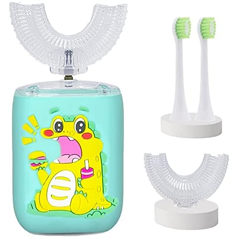 BLEBLE Kids Toothbrush Electric, Ultrasonic U Shaped Automatic Toothbrush with 4 Brush Heads 6 Cleaning Modes, IPX7 Waterproof Toothbrush Suitable for 2-12 Year-Old Children (Yellow) Cover