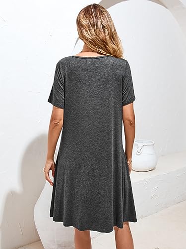 Image of Women's Summer Dresses 2026 Casual T Shirt Dress Short Sleeve Loose Flowy Sundress Swing Tunic Dress with Pockets Dark Grey
