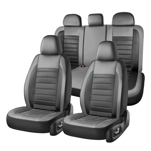 Image of Car Seat Covers Full Set, Memory Foam Leather Car Seat Covers, Automotive Front and Rear Mesh Seat Covers, Full Set 5 Seats, Black Gray Seat Covers for SUV Sedan Truck