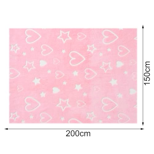 Kuscheldecke Kinder für Mädchen Junge - 200 x 150 cm Deck Glow in The Dark, Weiche Flauschig, Babydecke, Sofadecke, Kuschelig Warme Geschenk Decke für Weihnachten Geburtstag Ostern(Herzen Rosa)