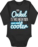 Shirtracer Statement Sprüche Baby - Mein Onkel ist wie Mein Papa nur viel Cooler blau - 3/6 Monate - Schwarz - Onkel Strampler - BZ30 - Baby Body Langarm