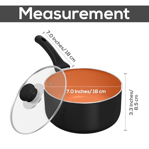 image for Utopia Kitchen Detachable handle Nonstick Saucepan with Glass Lid, Mul