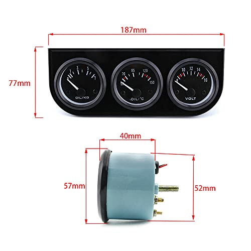Dyno Racing 2'' 52Mm Volt Meter Oil Temp Gauge Oil Pressure Gauge Car Meter Electronic Triple Gauge Kit With 3 Holes Bracket #TOP1