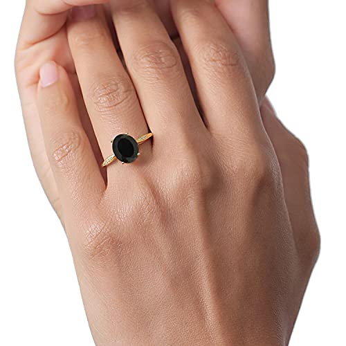 Gem Stone King 14K Yellow Gold Black Onyx And Diamond Engagement Ring For Women (2.54 Cttw, Gemstone Birthstone, Available In Size 5, 6, 7, 8, 9) #TOP3
