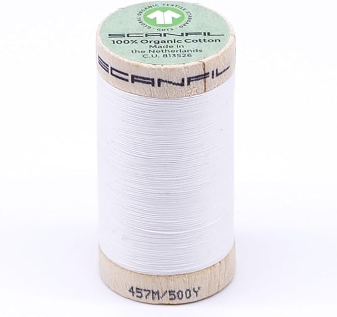 Organic Pima Cotton Thread, 50 wt, 500 yds GOTS Certified (Bright White)
