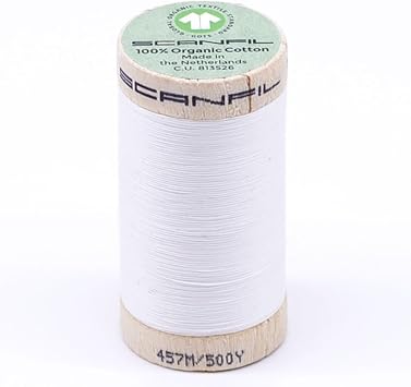 Organic Pima Cotton Thread, 50 wt, 500 yds GOTS Certified Bright White