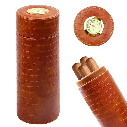 Étui à Cigare en Cuir, Boîte à Cigares avec Hygromètre, Boîte à Cigare avec Doublure en Bois de Cèdre, Cave à Cigares Portable pour 5-7 Cigares, Accessoire Cigare pour Hommes