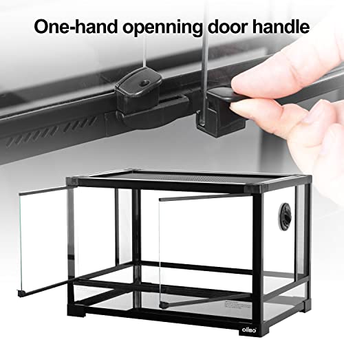 OIIBO 27 Gallon Reptile Glass Terrarium 24\"x16\"x16\", Double Front Opening Door with Screen Ventilation Black Reptiles Amphibians Habitat Enclosure Tank (Knock-Down)