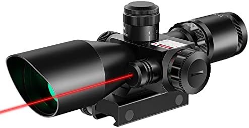 MidTen 2.5-10x40 Red Green Illuminated Mil-dot Tactical Rifle Scope with Red Laser Combo - Green Lens Color & 20mm Mounts
