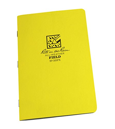 Rite in the Rain Weatherproof Stapled Notebook, 4.625" x 7", Yellow Cover, Field Pattern, 3 Pack (No. 351FX)