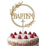Baptism Gold Cake Topper - Golden Glitter Communion Cake Topper Decorations for Baptism, Christening Supplies Divine Blessings Elegan Baby Shower