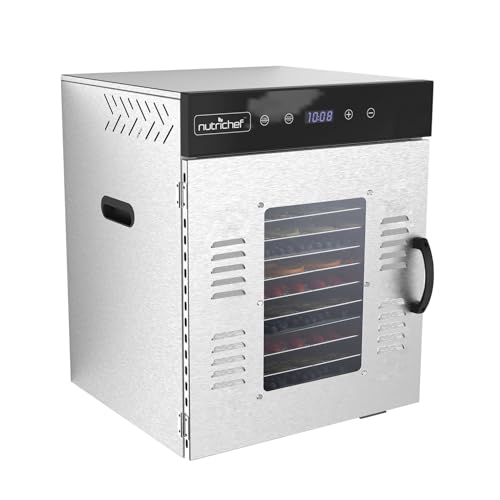 Image of NutriChef Commercial Electric Food Dehydrator Machine - 14 Shelf Extra Large Capacity - Stainless Steel Trays - 1000-Watts, Digital Timer & Temperature Control - 18.58 x 17.52 x 22.52 IN