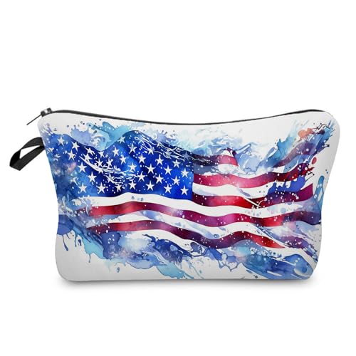 Livel lhood USA Flag Cosmetic Bag Cute Small Makeup Bag Travel Toiletry Zipper Pouch Girls Retro Gifts for Sisters American Flag Makeup Bag Gift for Women