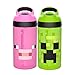 Zak Designs Minecraft Kids Water Bottle with Straw and Built in Carrying Loop Set, Made of Plastic, Leak-Proof Water Bottle Designs (Creeper/Pig, 16 oz, 2pc Set)
