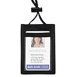 Advantus ID Badge Holders with Convention Neck Pouch, Vertical, Black/Clear 3.25' x 5' Holder, 2.38' x 3.5' Insert, 48' Cord, 12/Pack