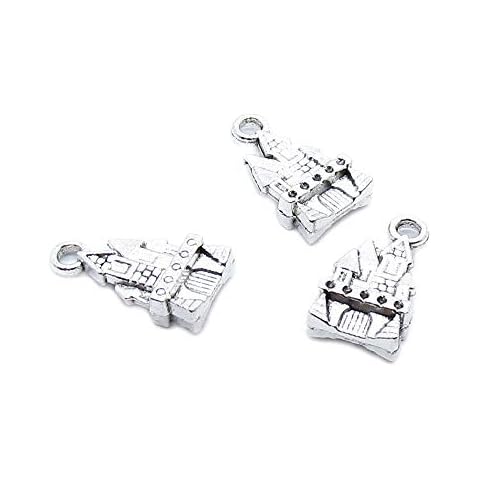 30 Pieces Antique Silver Tone Jewellery Charms Craft Art Making Crafting Beading Supplies MM2K5O Castle Cover