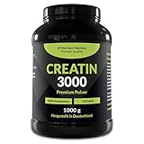 Creatin 3000 Premium Pulver, workout booster, 3000 mg Creatin Monohydrat pro Tagesdosis, 100% rein mit Mesh Faktor 200, Halal & Vegan, 1000g Dose